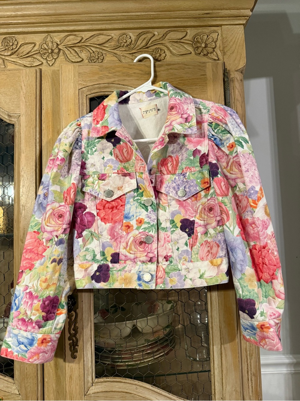 Alice & Olivia Floral Cropped Denim Jacket - Multicolor